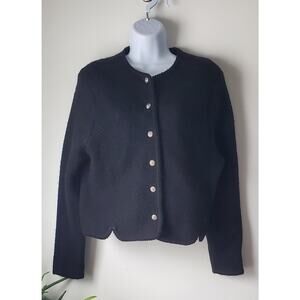 Vintage Laura Jean Womens Black Gold Button Wool Sweater Size 14 Preppy Classy